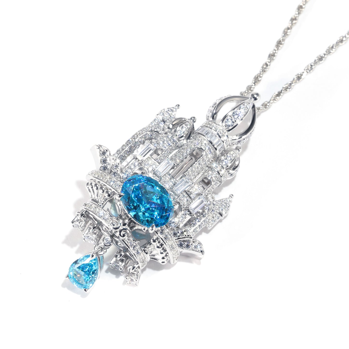 Promotional design Micro-setting Paraiba color Lab created stones the City of sky pendant，sterling silver