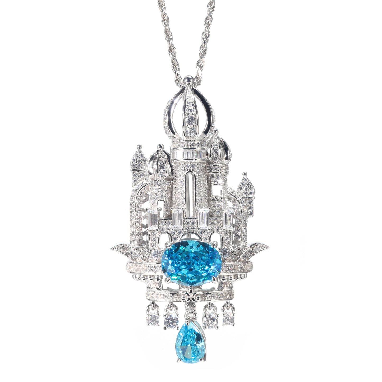 Promotional design Micro-setting Paraiba color Lab created stones the City of sky pendant，sterling silver