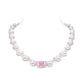 Micro-setting Pink diamond color Lab created stones Romantic Luxury White Shell Pearl necklace, sterling silver