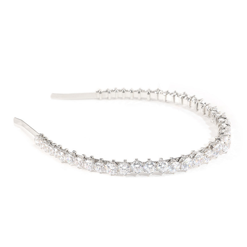 Clear diamond color brilliant cut Lab created stones Head band, White copper with platinum platting