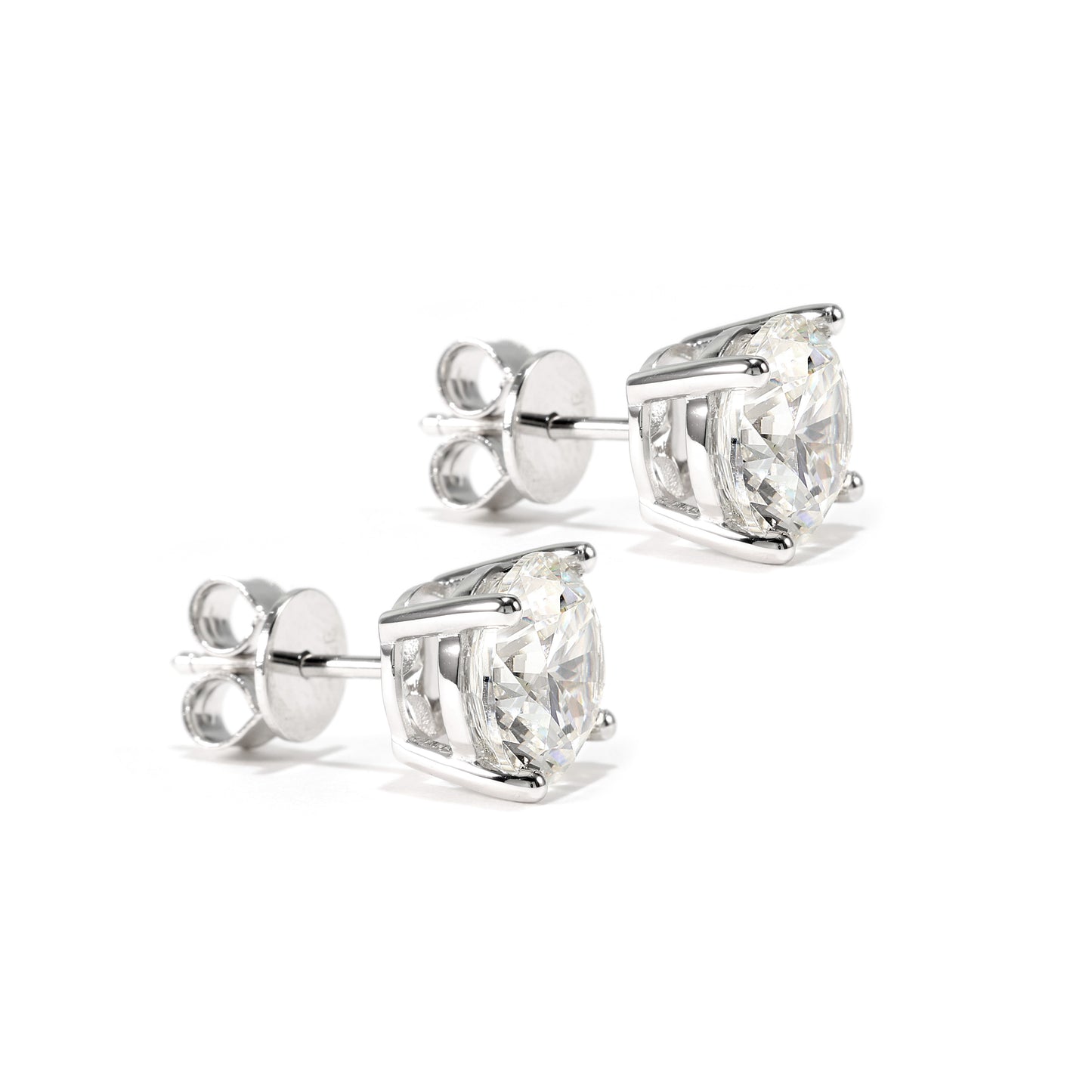 Micro-setting Diamond color lab created stones 4 prong ear studs, sterling silver