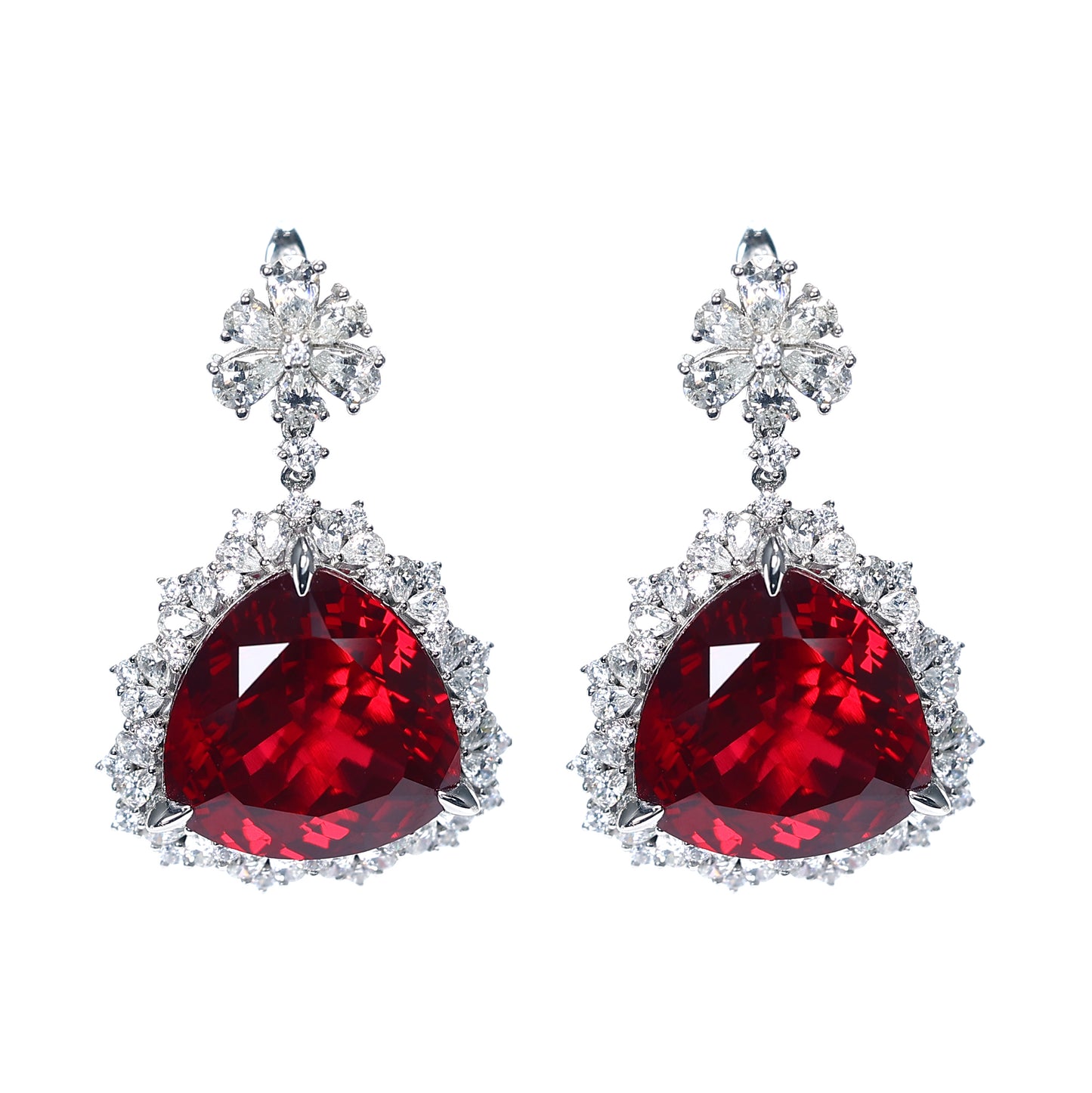 Micro-setting Ruby color The heart of the ocean earrings, sterling silver