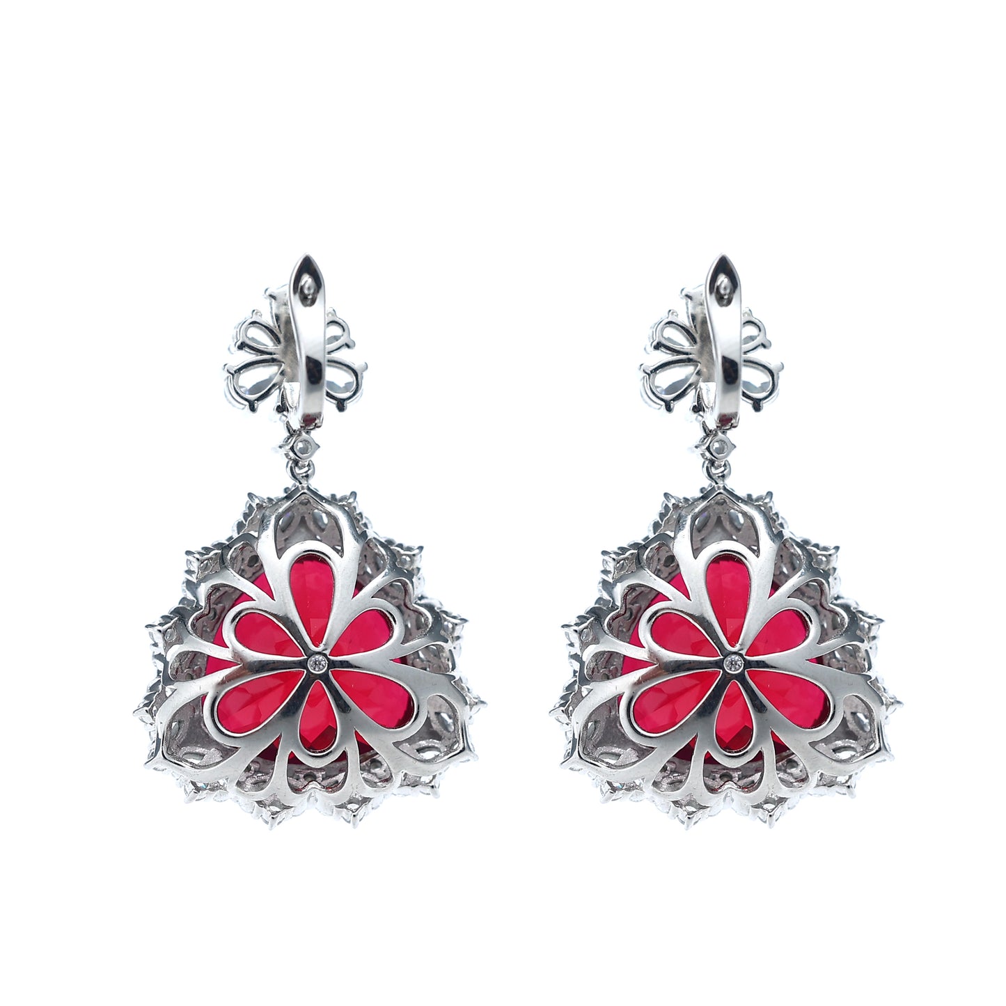 Micro-setting Ruby color The heart of the ocean earrings, sterling silver