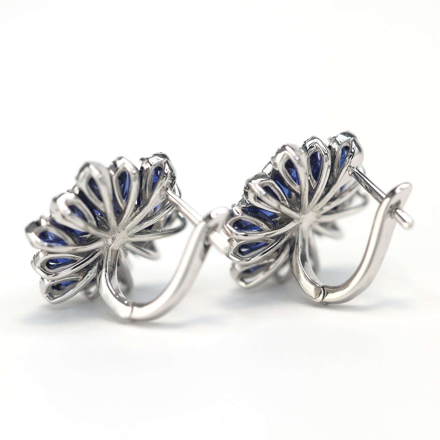 Micro-setting Sapphire color lab created stones preserved fresh flower earrings, sterling silver