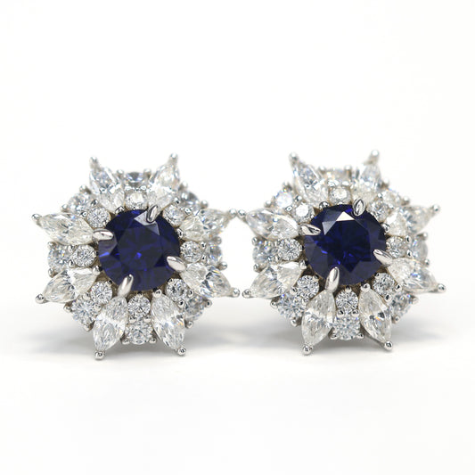 Micro-setting Sapphire color lab created stones Eight stars earrings, sterling silver.