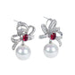 Promotional design Micro-setting Ruby color mixed cutting Lab created stones artistic White Shell Pearl earrings, sterling silver