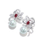 Promotional design Micro-setting Ruby color mixed cutting Lab created stones artistic White Shell Pearl earrings, sterling silver