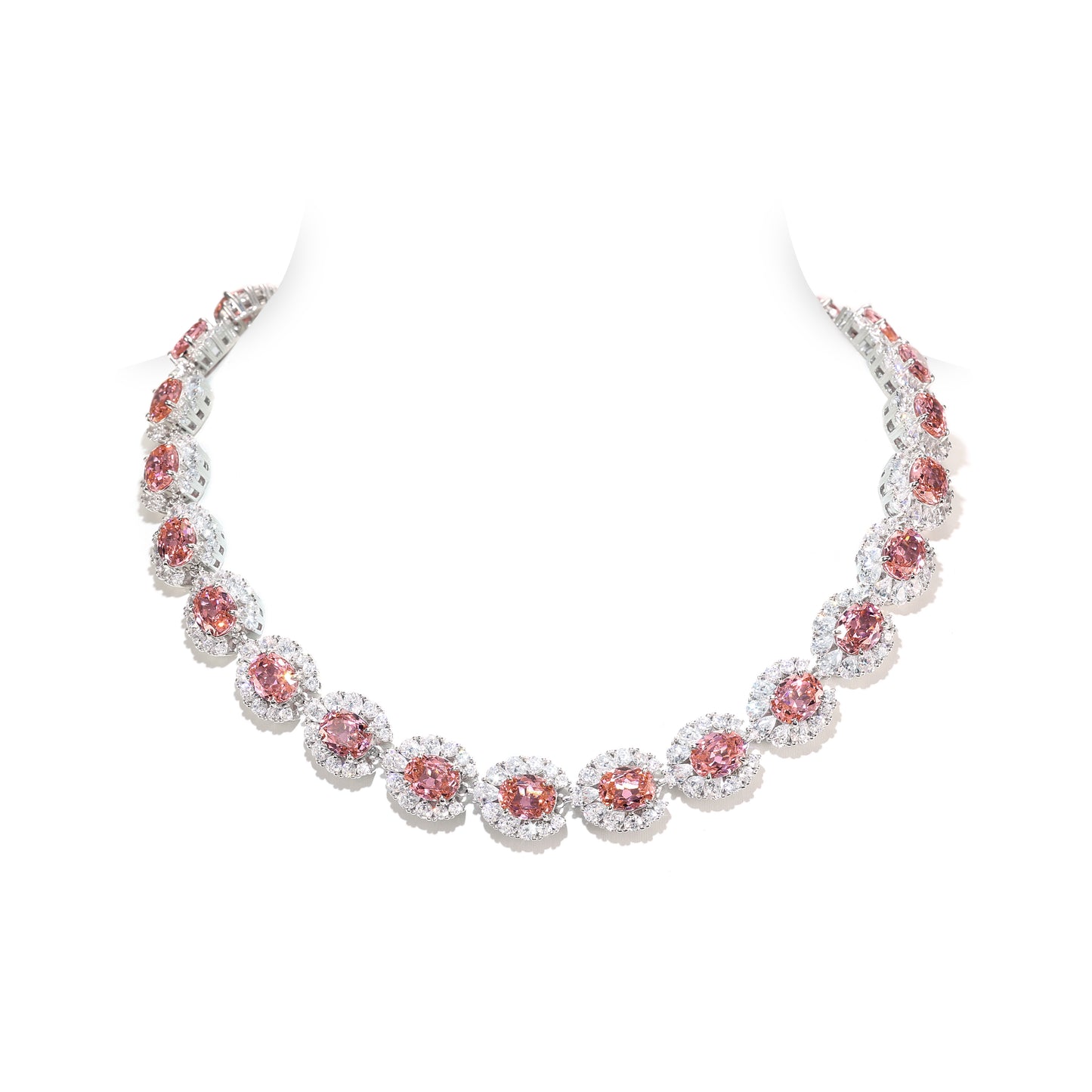 Exquisite Morganite color Lab created stones Luxury Collar necklace, sterling silver: Perfect for Formal Events and Special Occasions