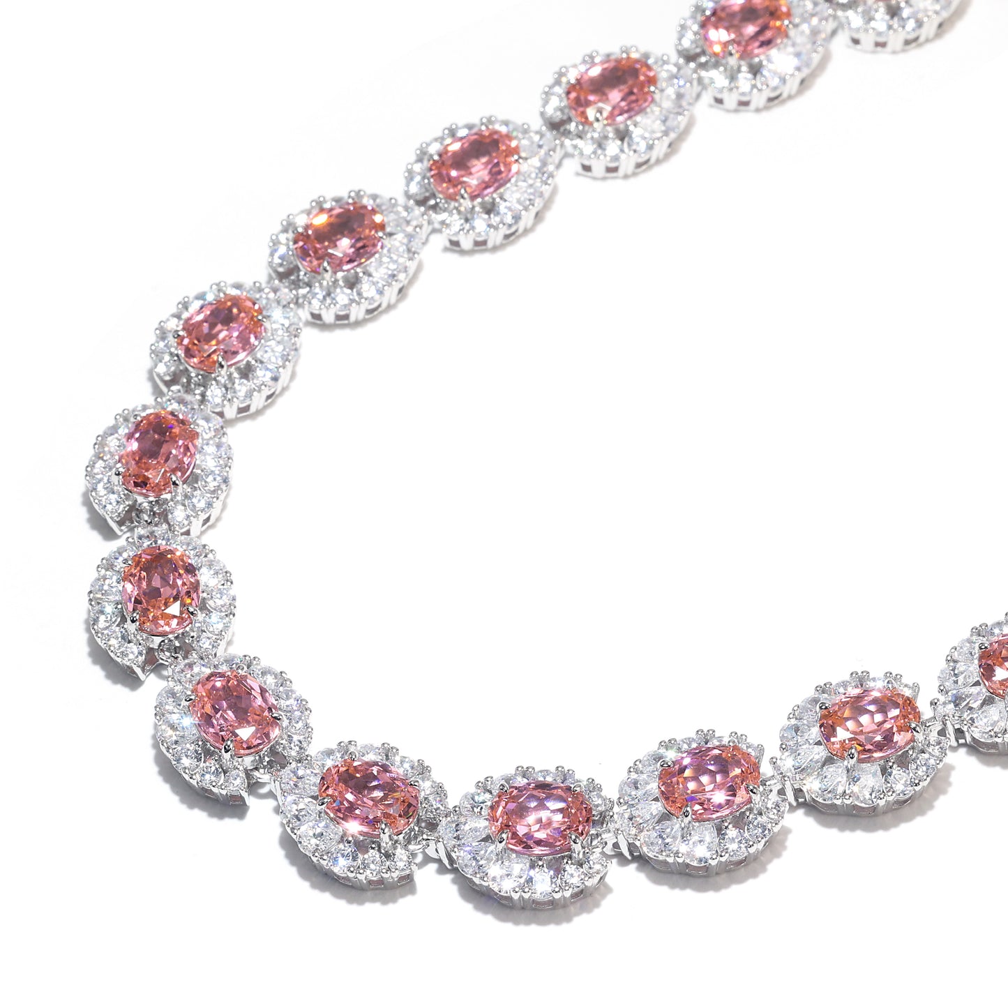 Exquisite Morganite color Lab created stones Luxury Collar necklace, sterling silver: Perfect for Formal Events and Special Occasions