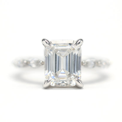 Micro-setting Emerald cut Lab created stones ring sterling silver