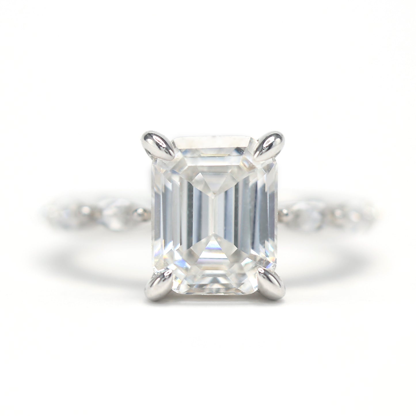 Micro-setting Emerald cut Lab created stones ring sterling silver