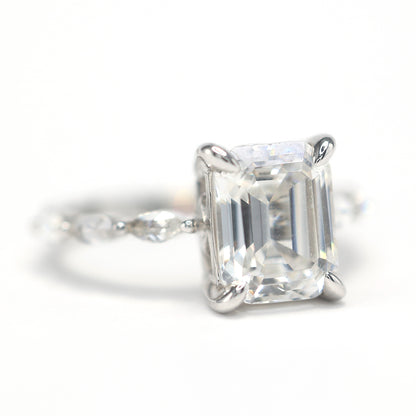 Micro-setting Emerald cut Lab created stones ring sterling silver