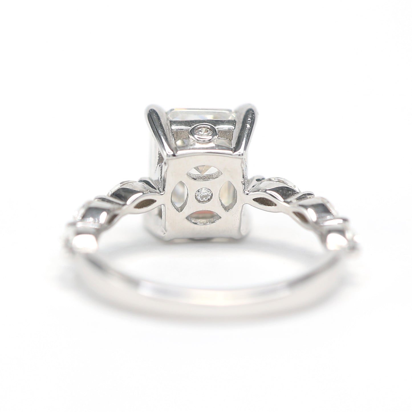 Micro-setting Emerald cut Lab created stones ring sterling silver