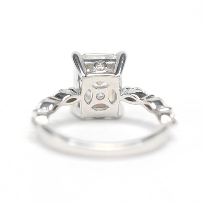 Micro-setting Emerald cut Lab created stones ring sterling silver