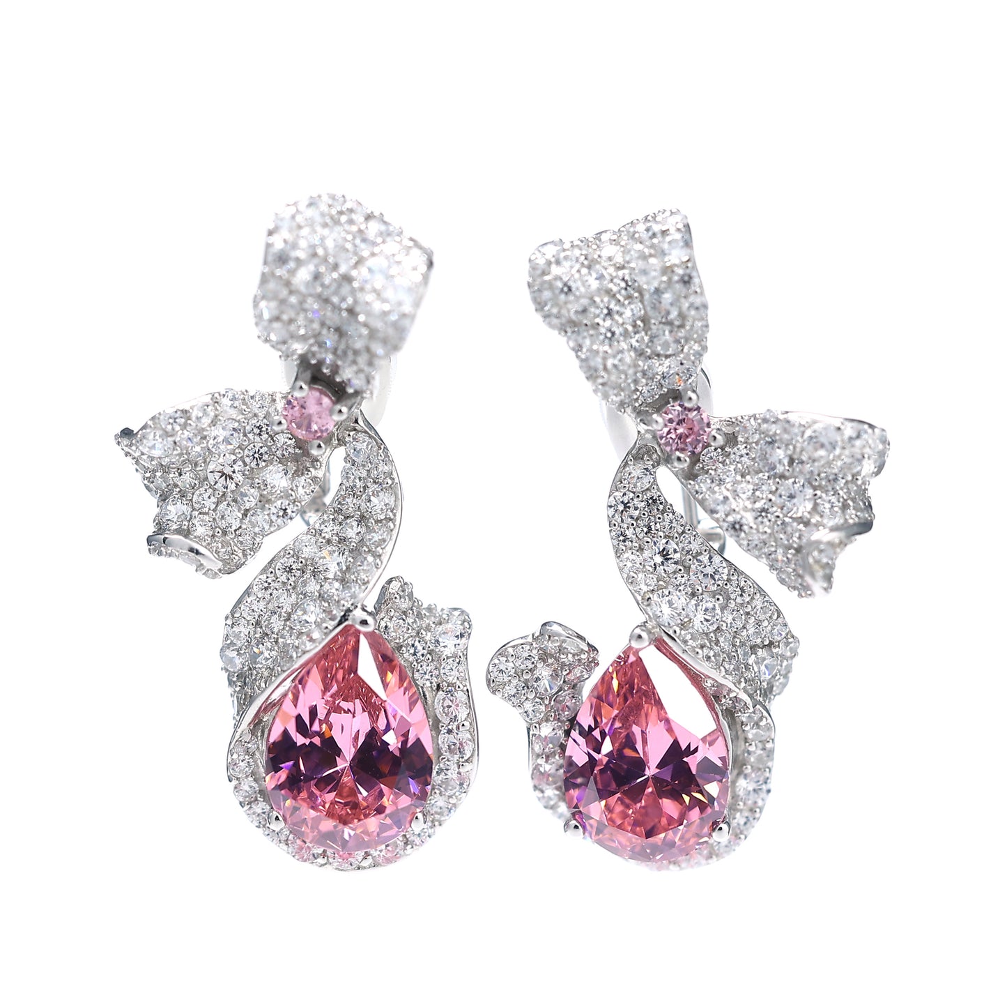 Offre spéciale seulement 1 boucles d'oreilles fantaisie en pierres de couleur Morganite micro-serties, argent sterling