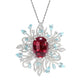 Micro-setting Ruby and aquamarine color Lab created stones Luxury muti-purpose brooch and pendant, sterling silver