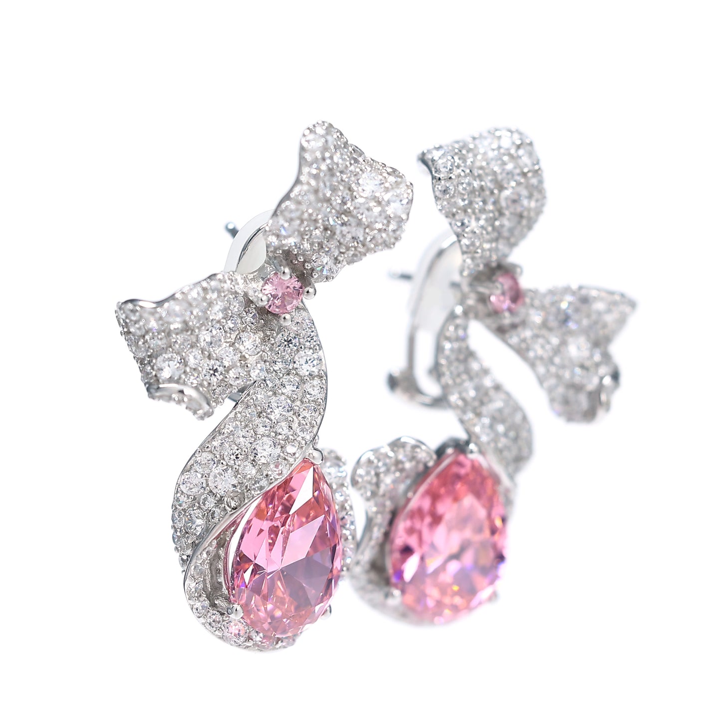 Special offer Only 1 Micro-setting Morganite color lab created stones fancy earrings, sterling silver