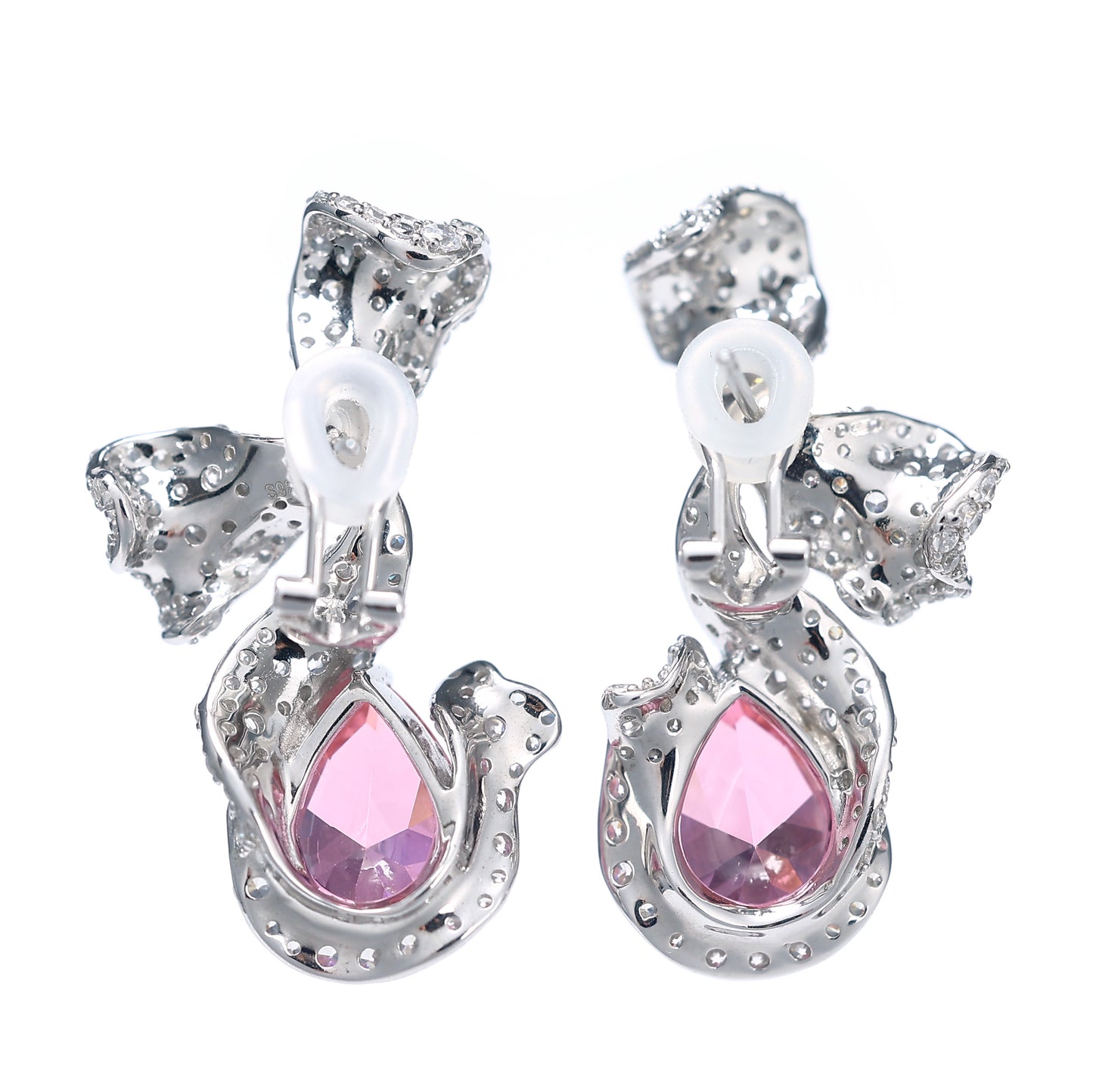 Special offer Only 1 Micro-setting Morganite color lab created stones fancy earrings, sterling silver