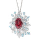 Micro-setting Ruby and aquamarine color Lab created stones Luxury muti-purpose brooch and pendant, sterling silver