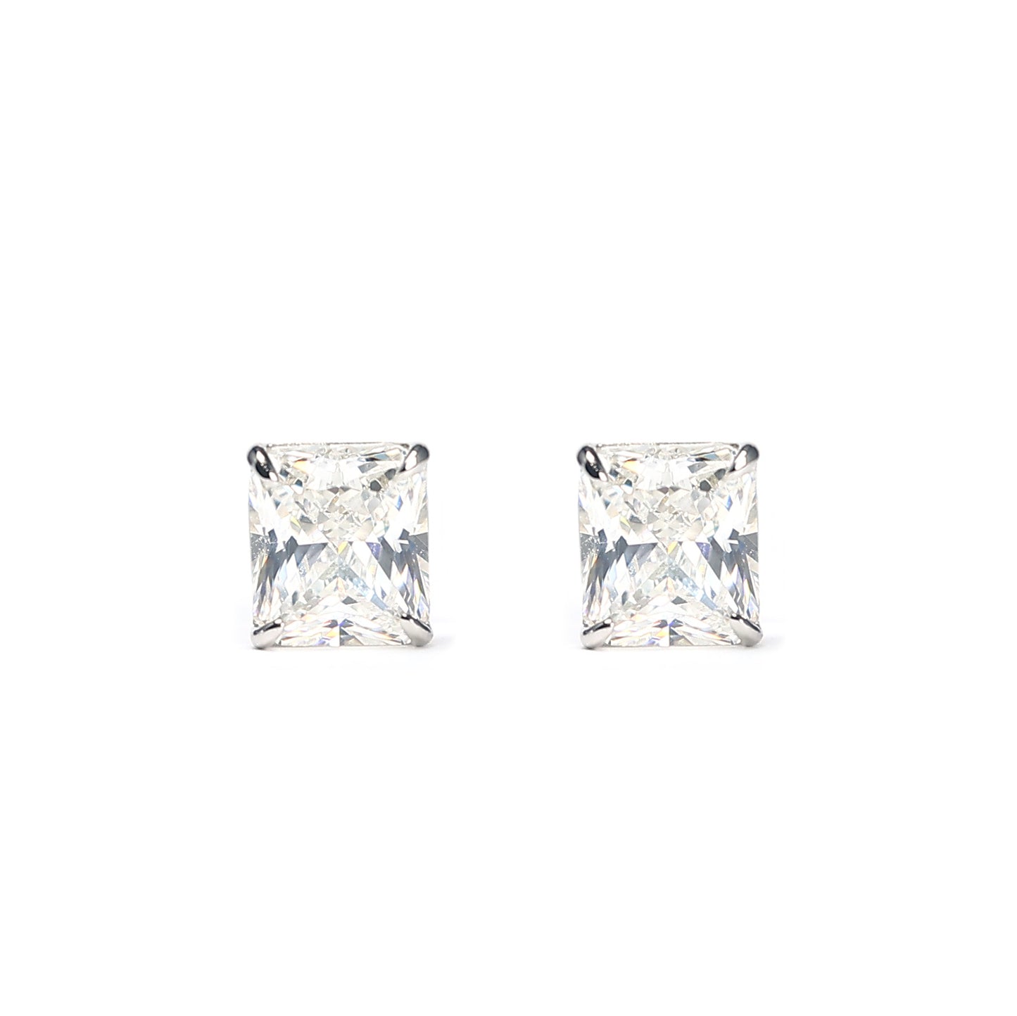 Only 1 Micro-setting clear color lab created stones special cutting baguette earrings, sterling silver.