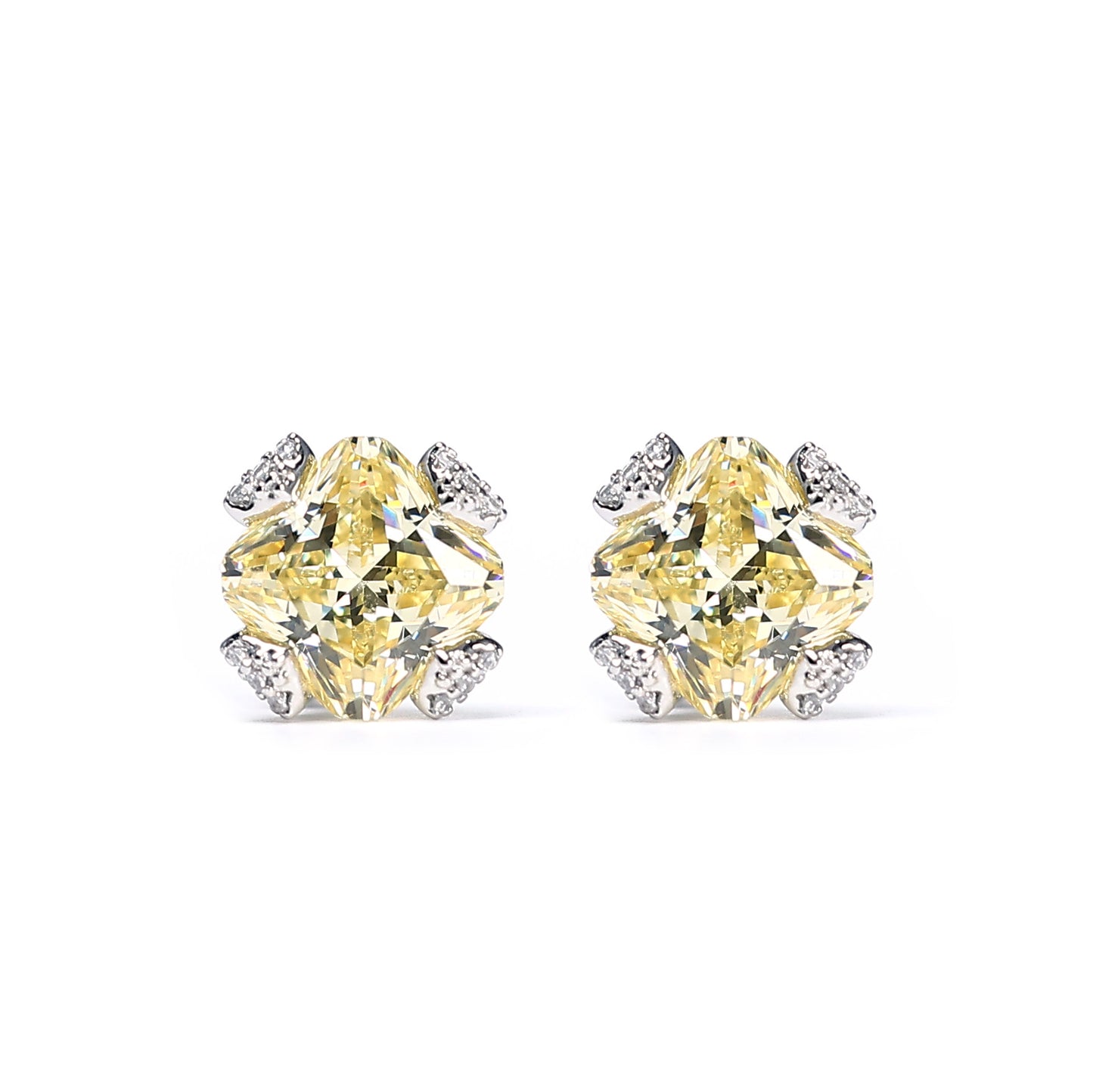 Only 1 Micro-setting Yellow color lab created stones special cutting fancy ear studs, sterling silver