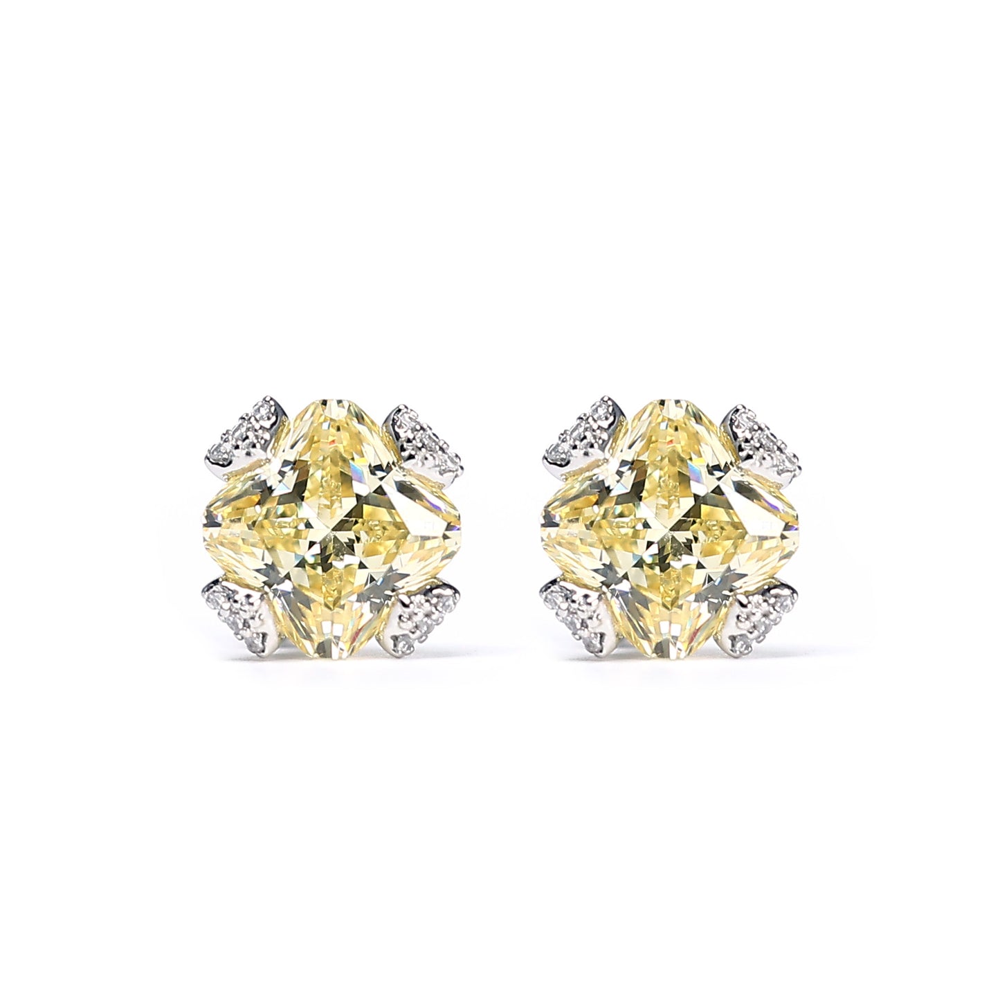 Only 1 Micro-setting Yellow color lab created stones special cutting fancy ear studs, sterling silver