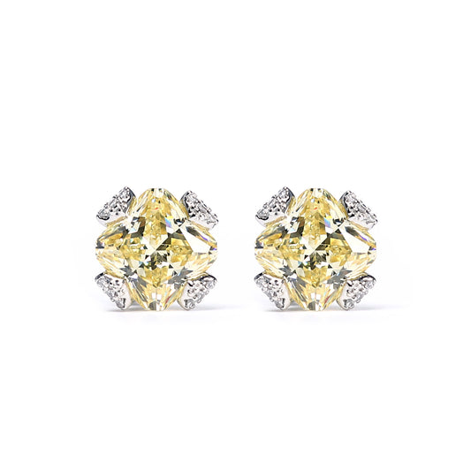 Only 1 Micro-setting Yellow color lab created stones special cutting fancy ear studs, sterling silver