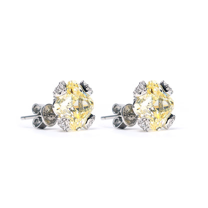Only 1 Micro-setting Yellow color lab created stones special cutting fancy ear studs, sterling silver