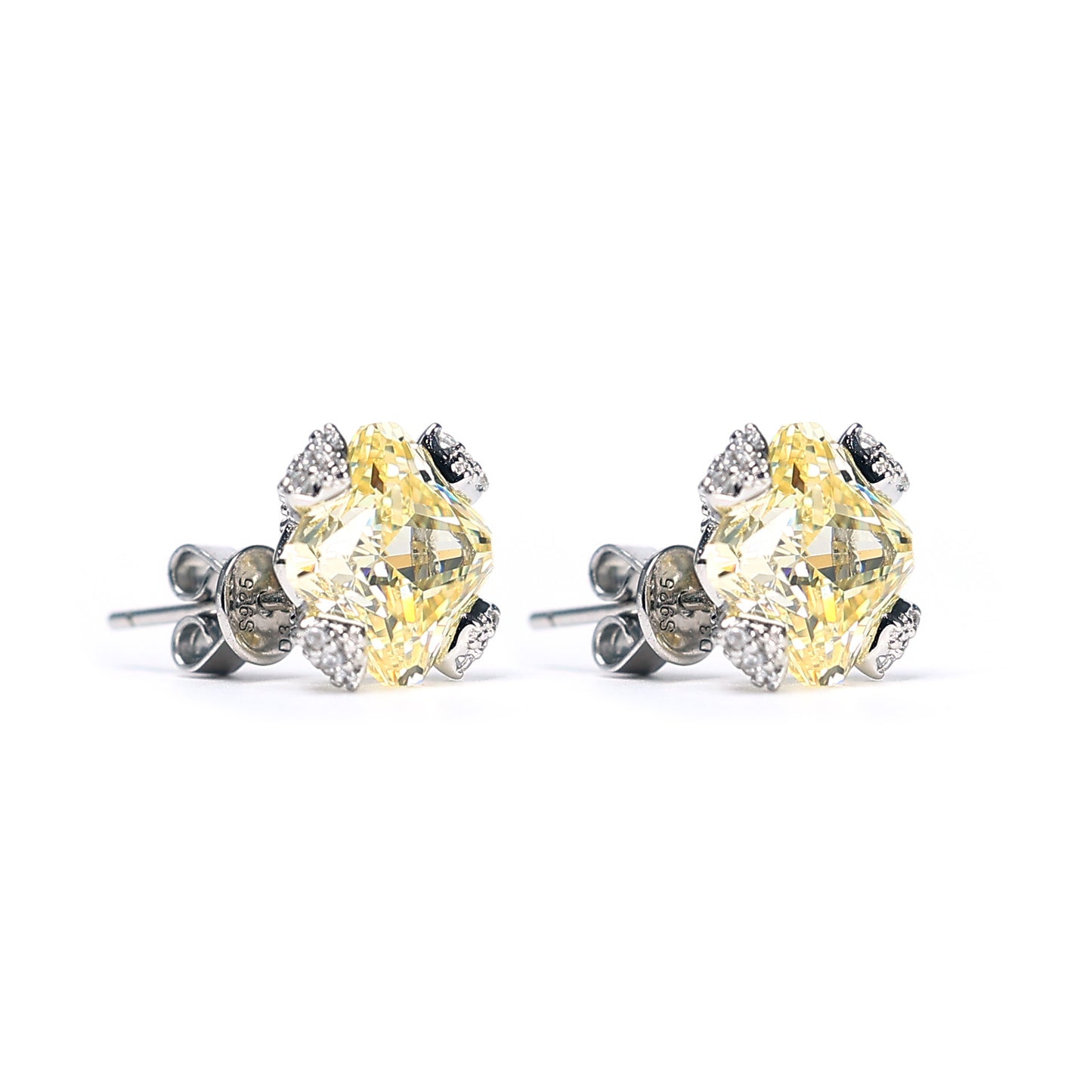 Only 1 Micro-setting Yellow color lab created stones special cutting fancy ear studs, sterling silver