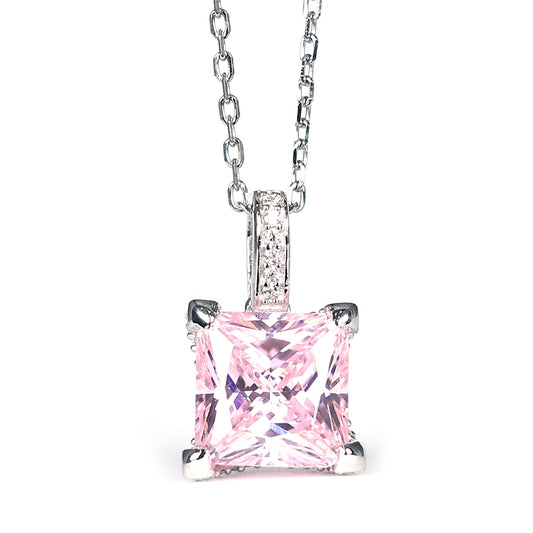 Seulement 1 collier de pierres créées en laboratoire de couleur rose micro-serti, argent sterling