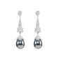 Promotional design Micro-setting Clear diamond color Lab created stones artistic Grey Shell Pearl dangling earrings, sterling silver