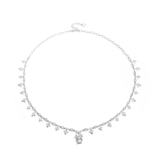 Micro-setting Clear diamond color Lab created stones designer multi-purpose necklace, sterling silver