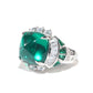 Micro-setting emerald color sugar tower Lab created stones Art deco style ring, sterling silver