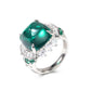 Micro-setting emerald color sugar tower Lab created stones Art deco style ring, sterling silver