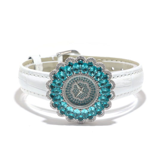 Showstopping Paraiba color Lab created stones Luxury Watch Bracelet: Elevate Your Style with A Rare color in a Timeless Design