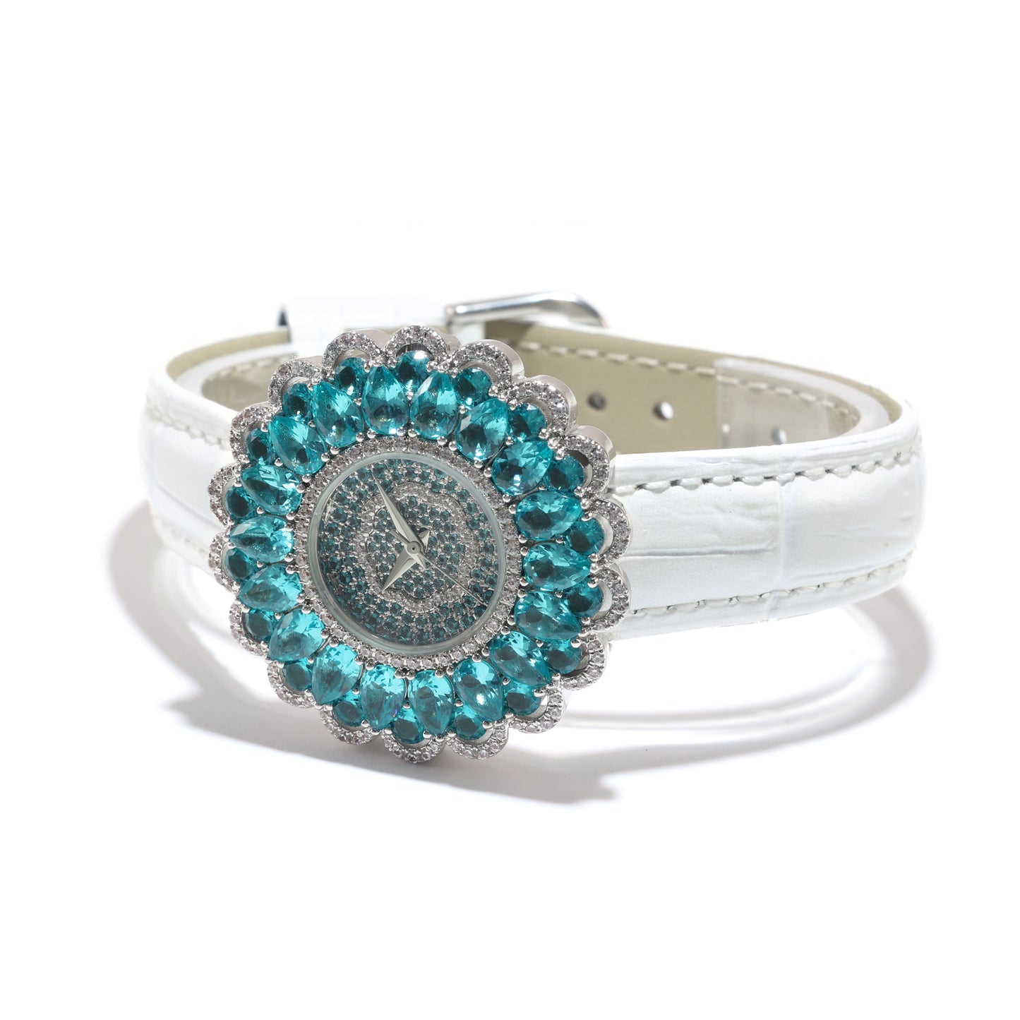 Showstopping Paraiba color Lab created stones Luxury Watch Bracelet: Elevate Your Style with A Rare color in a Timeless Design