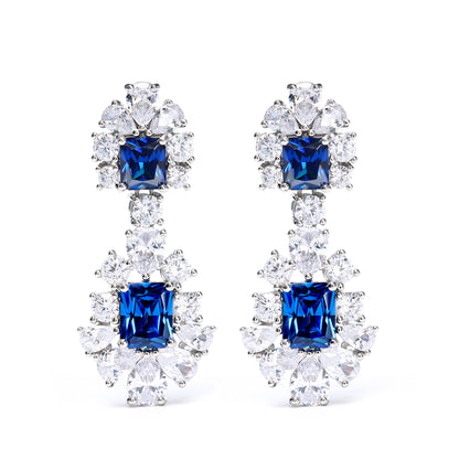 Only 1 Micro-setting Sapphire color lab created stones fancy earrings, sterling silver