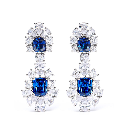 Only 1 Micro-setting Sapphire color lab created stones fancy earrings, sterling silver