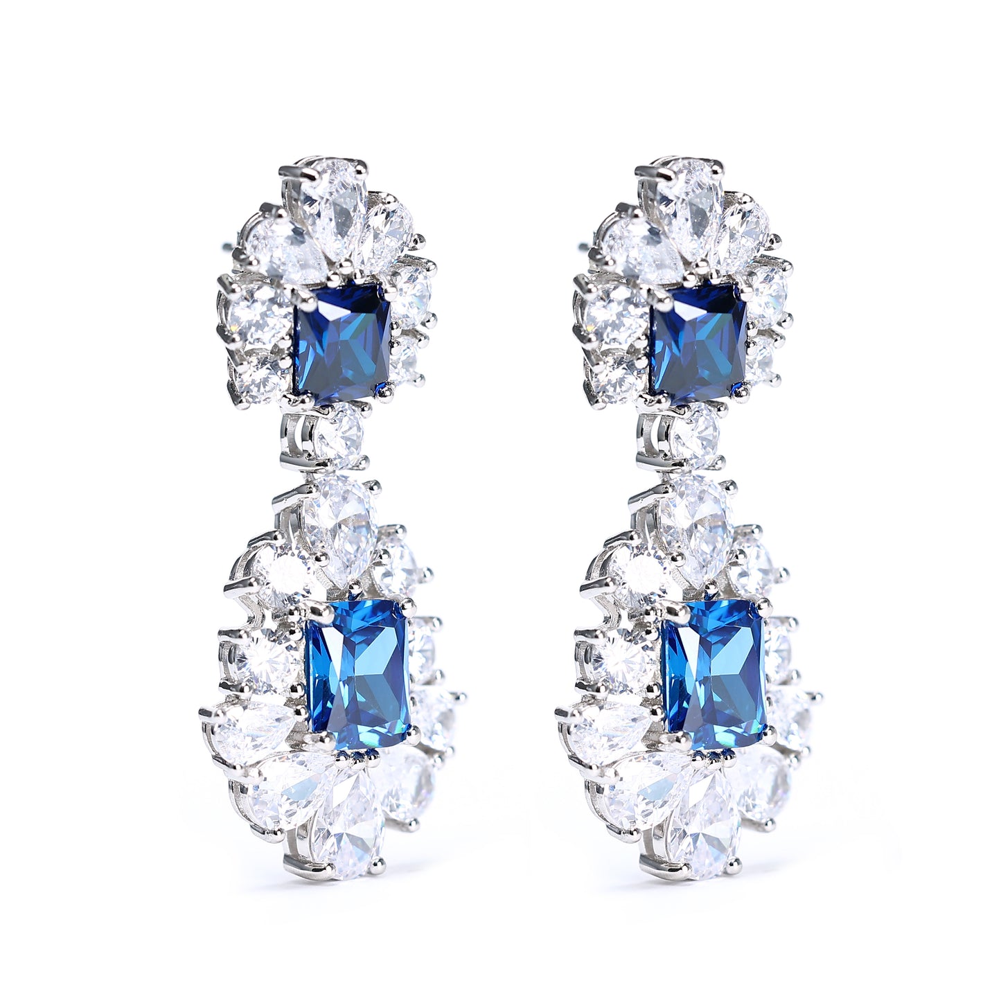 Only 1 Micro-setting Sapphire color lab created stones fancy earrings, sterling silver