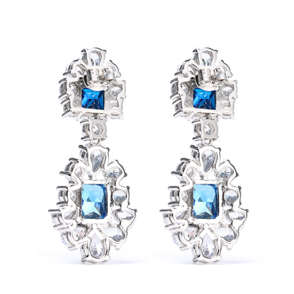 Only 1 Micro-setting Sapphire color lab created stones fancy earrings, sterling silver