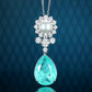 Micro-setting Paraiba color Lab created stones Teardrop necklace, sterling silver