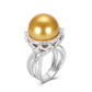 Micro-setting Golden shell pearl and lab created stones detailed bouquet ring, sterling silver