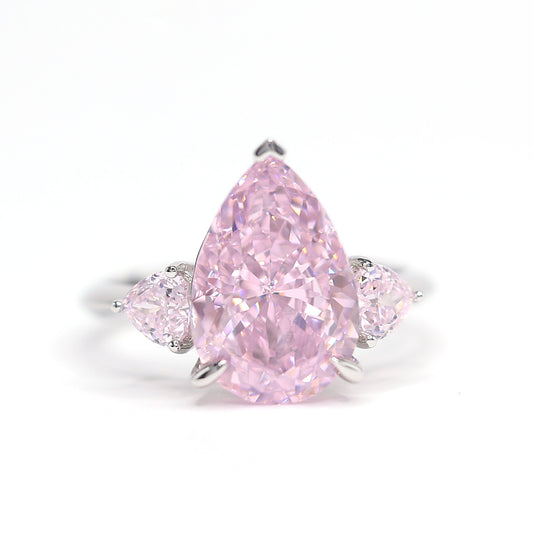 Micro-setting icy-cut Pink diamond color Lab created stones ring, sterling silver