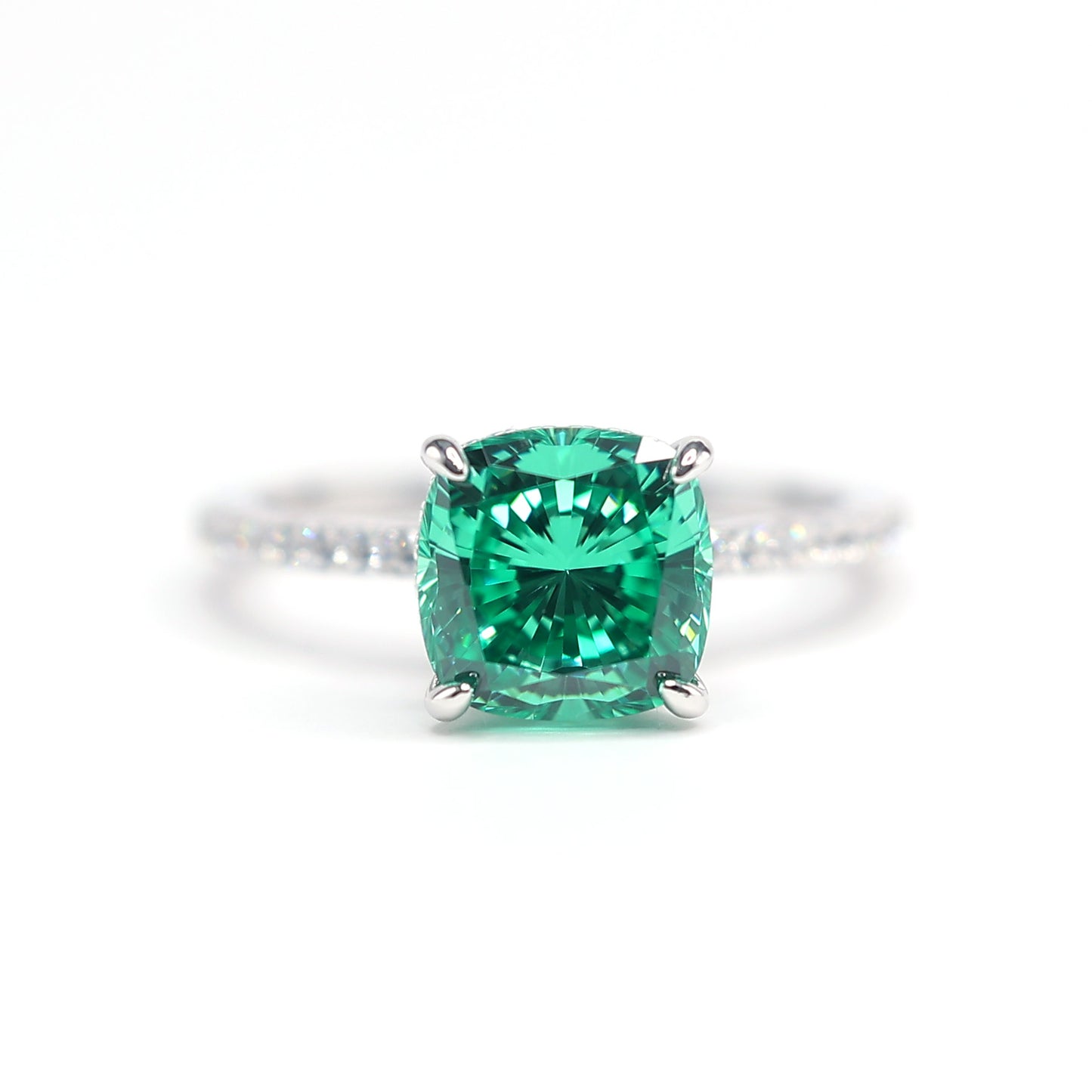 Promotional design Micro-setting Apple Green color Lab created stones 4 prong ring