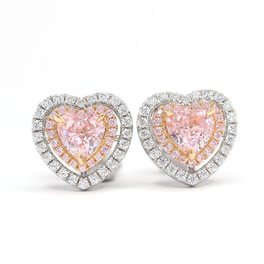 Micro-setting Pink diamond color Lab created stones fully studded heart earrings, sterling silver