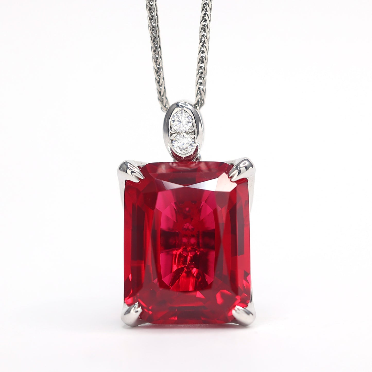 Micro-setting Ruby color Lab created stones Athens necklace, sterling silver.