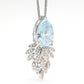 Micro-setting Aquamarine color waterdrop shape rosefinch tail necklace, sterling silver