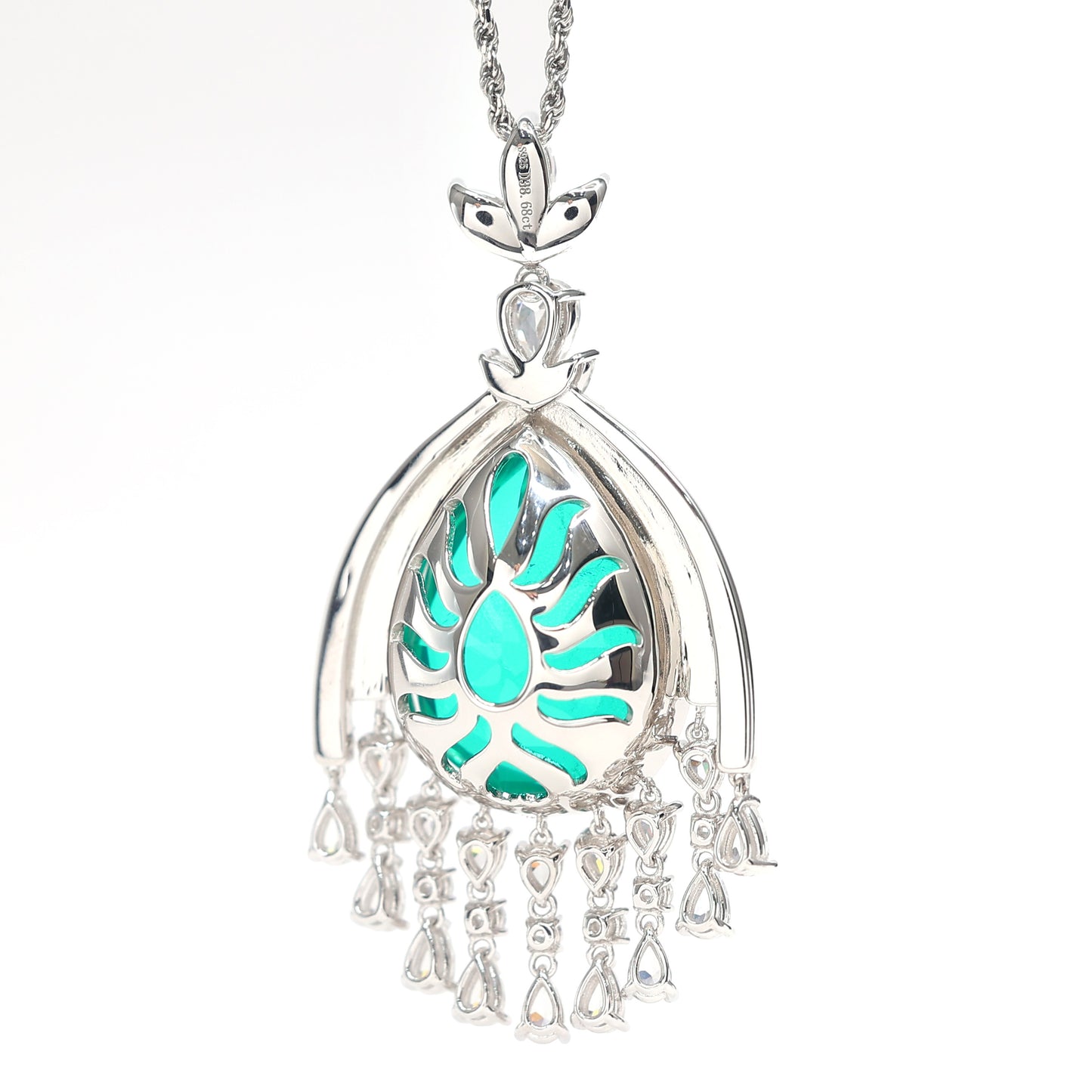 Micro-setting emerald color fancy waterdrop necklace, sterling silver