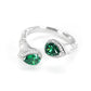 Micro-setting Tsavorite green color Lab created stones 2 tear drop Bamboo ring, sterling silver