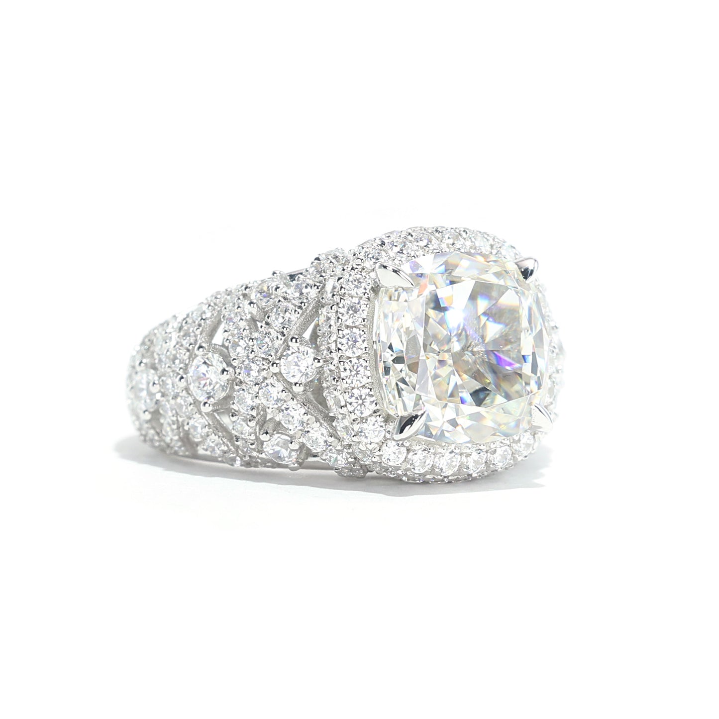 Limited edition Micro-setting G color Lab created stones The Snow Queen ring, sterling silver